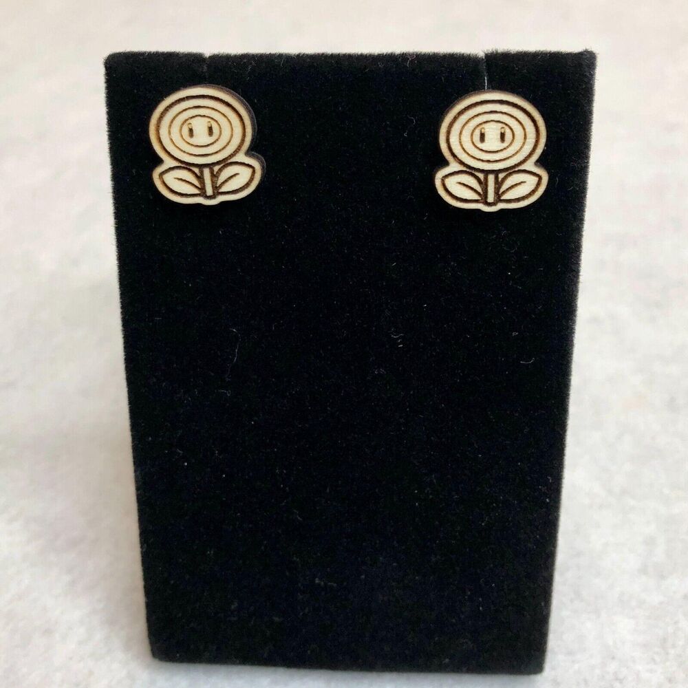 Super Mario Fire Flower Wood Stud Earrings